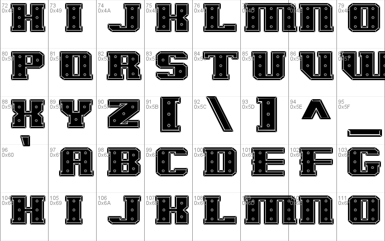 IronCladBoltedRaised Font