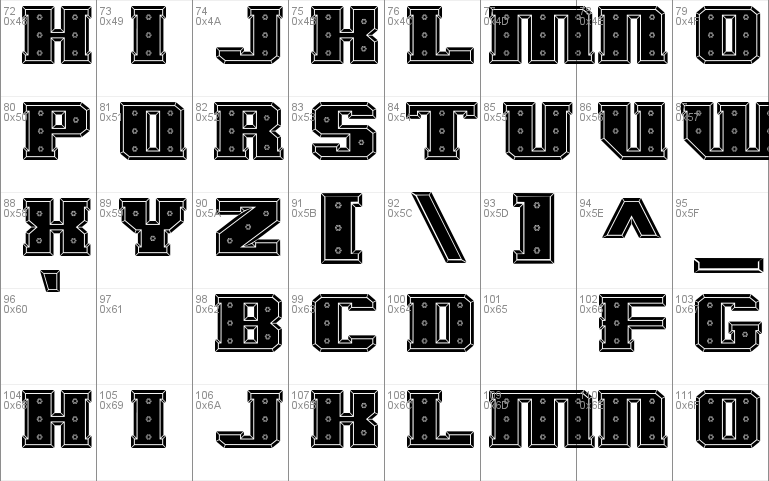 IronCladBoltedRaised SW Font