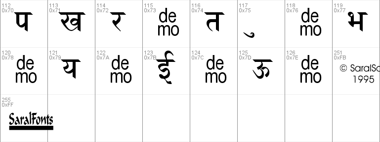 Marathi Saral-DEMO Windows font - free for Personal