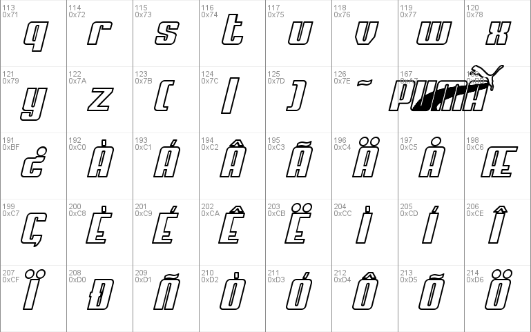 My Puma Oblique Outlined font - for Personal