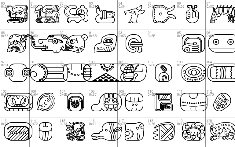 mayan glyphs outline Windows font - free for Personal
