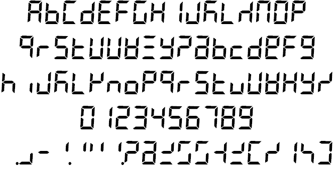 7 segment display font word